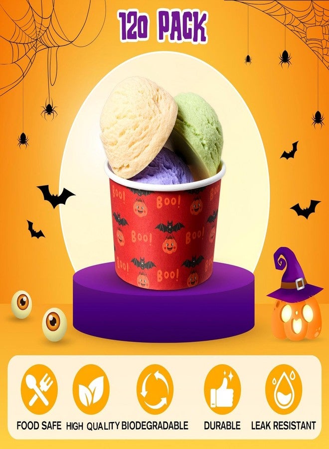 Newtay 120 Pcs Halloween Snack Cups 9 oz Ice Cream Bowls Pumpkin Ghost Bat Treat Paper Disposable Cups Dessert Soup Bowls for Hot or Cold Food Sundae Yogurt Halloween Party Supplies - Image 3